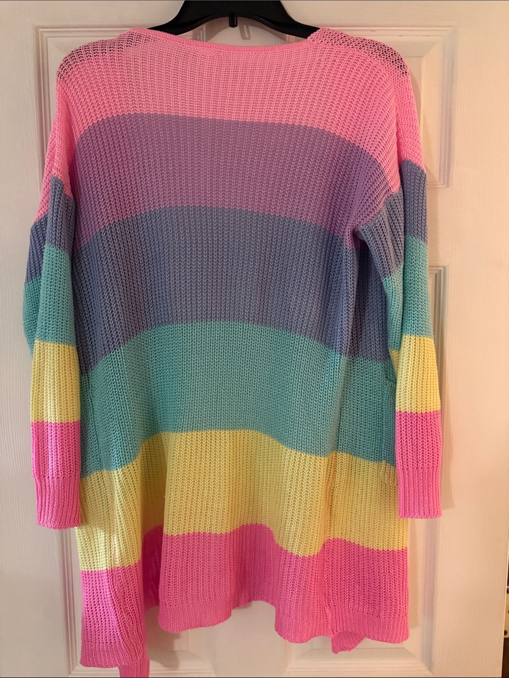 Pastel Multi-Stripe Open-Front Cardigan Sweater - Pink & Mint - Picture 4 of 4